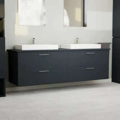 Produktbild von Garlivo Waschbeckenunterschrank GLA-160 Anthrazit mit Schubladen, Badezimmer Waschtischunterschrank hängend , Breite 160 cm, Soft-Close, Push-to-Open/ Tip-On