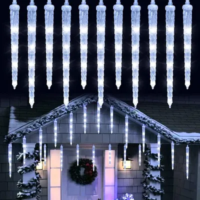 Eiszapfen-Lichterkette, 20 Röhren, 90 LEDs, 8 Modi, Weiß