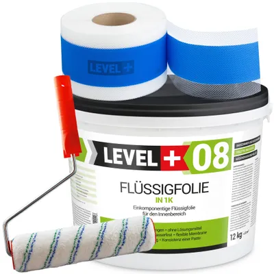 Produktbild von Dichtset Wasserdicht Flüssigfolie 12kg Dusche Bad Dichtband 10m Farbrolle SET293