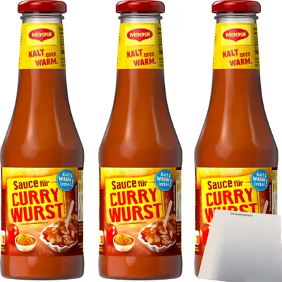 Produktbild von Maggi Sauce für Currywurst fruchtig pikant mit feiner Schärfe 3er Pack (3x500ml) + usy Block