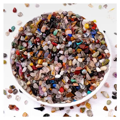 Produktbild von 600g Edelstein-Mix aus Trommelsteinen und Halbedelsteinen Dekosand und Dekosteine Set – Bunte Kieselsteine und Flusskiesel für Aquarium, Blumentopf, Vase, Garten – Basteln und Dekorieren