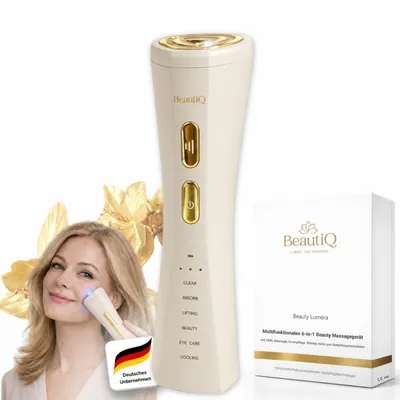 Produktbild von Gesichtsmassagegerät Lumèra - 6 Funktionen in 1 Gerät gegen alternde Haut, EMS & Radiofrequenz, Anti-Aging, Echtgoldaufsatz für Wärme-/Kälteleitung