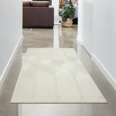 Immagine prodotto di Tappeto moderno riciclato - forme ovali - in formato crema - 80 x 150 cm