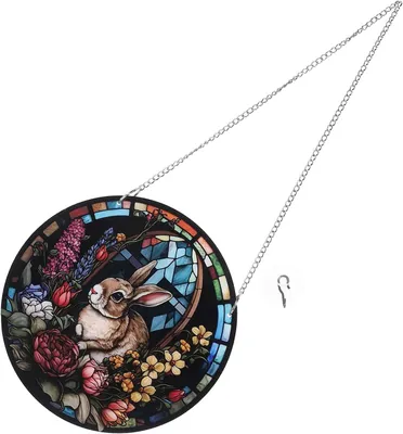 Produktbild von Acryl-Anhänger für Ostern mit Hase und Blume als doppelseitige, wetterfeste Fensterdekoration, leicht zu reinigen für Haus und Veranda im Frühling