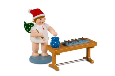 Produktbild von Weihnachtsengel mit Lebkuchen am Tisch ohne Krone Höhe ca. 6cm NEU