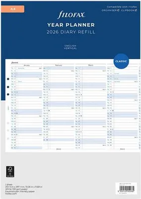 Produktbild von FILOFAX Kalendereinlage 2026 - A4 - Jahresplaner - weiss - mehrsprachig - 26-68702