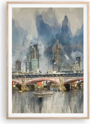 Produktbild von Gerahmtes Poster - Rahmen in heller Eiche - London Aquarell Panorama - 70x100 cm - Wand Bild - Wanddeko - Wandbilder - Kunstposter - Wandposter - Bilderrahmen - Bilder - Kunstdruck - P2NPA70x100-4594