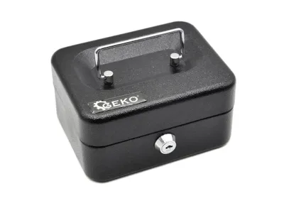 Produktbild von GEKO | Geldkassette, 150x120x80mm, Geldkasse abschließbar mit Schlüssel,  Kasse für Bargeld, Münzeinsatz, Handkasse mit Münzzählbrett