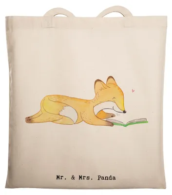 Produktbild von Mr. & Mrs. Panda Schultasche Fuchs Lesen - Transparent - Geschenk, Jutebeutel, totebag, Bücherwurm, Bücher, Laptoptasche, Tasche, Tragetasche