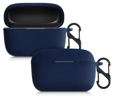 Produktbild von kwmobile Schutzhülle für JBL Live 300TWS Hülle - TPU Silikon Case für Kopfhörer Ladecase - stoßfestes Cover mit Karabiner - Dunkelblau