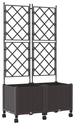 Productafbeelding van vidaXL Plantenbak met klimrek en wielen, 2 stuks, bruin, PP