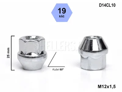 Produktbild von Kolová matice M12x1,5 kužel otevřená, klíč 19, D14CL10 OPEL, výška 25 mm