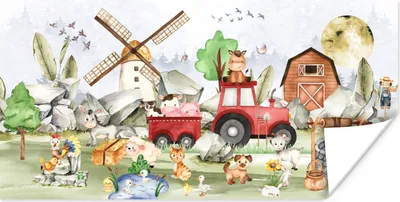 Produktbild von MuchoWow® Poster Bauernhof - Traktor - Kinder - Tiere 120x60 cm - Bild