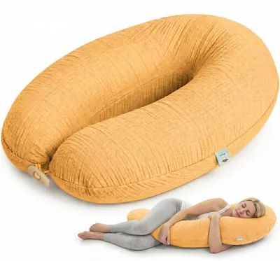 Produktbild von Natur Musselin Stillkissen XXL 190x35 cm Kapok-Seitenschläferkissen – Kapokfüllung & Baumwolle – GOTS