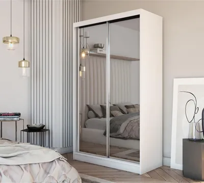 Image de BEAUTYSOFA armoire à portes coulissantes DEBRA II 120 cm - armoire à deux portes, penderie, armoire avec miroirs, tringle à vêtements et 2 tiroirs, couleur : blanc