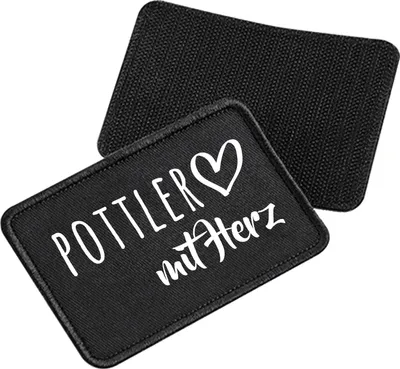 Produktbild von Huuraa Patch Pottler mit Herz Black 10 x 6,5cm Baumwolle Klettpatch für Mütze Geschenkidee