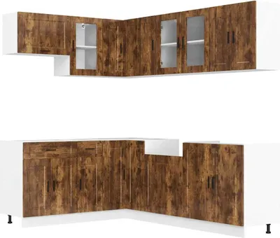 Produktbild von 11-tlg. Küchenschrank-Set Porto Räuchereiche Holzwerkstoff