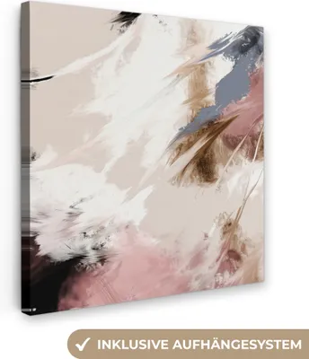 Produktbild von MuchoWow® - Leinwandbilder - Farbe - Abstrakt - Rosa - Weiß, Wandbild, Wanddeko Bilder Wohnzimmer, 50x50 cm
