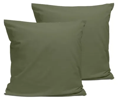 Image de Bleu Calin Lot de 2 Taies d'oreiller 100% Percale de coton - Kaki - 65x65cm