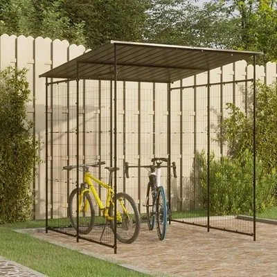 Productafbeelding van Fietsenberging, stalen metalen tuinhuis, 190x190x222 cm, zwart/grijs, geschikt voor fietsen, scooters, elektrische scooters, motorfietsen