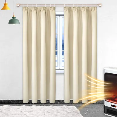 Produktbild von Kräuselband Verdunkelungsvorhang Beige Verdunklung Thermo Vorhänge Blickdicht Wärmeisolierende Einfarbige Vorhang, 132*213cm