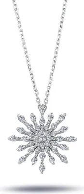 Produktbild von Schneeflocke Diamanten (Brillant-Schliff) Anhänger Collier Halskette 14 Karat Gold