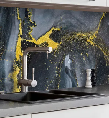 Produktbild von Küchenrückwand selbstklebend Marmor schwarz gold Spritzschutz Folie 60 x 60cm