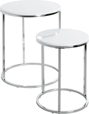 Produktbild von HAKU Beistelltisch Couchtisch 2er Set chrom, weiß - MDF, Metall, B/H/T: 30/40x40/50x30/40 cm