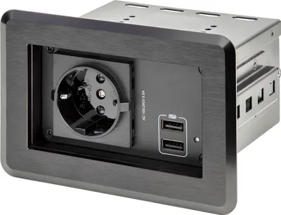 Obrázek produktu pro StarTech.com Tischanschlussfeld mit Einbausteckdose mit 2x USB-Anschlüssen - Schwarz - Aluminium - Stahl - Leistung - RoHS - CE - 10 A - 240 V