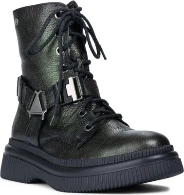 Produktbild von Rockige Stiefeletten mit Schnürung, Reißverschluss, abnehmbarem Riemen und isolierendem Futter, 5 cm Plateau, 16 cm Schafthöhe