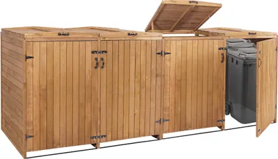 Produktbild von XL 4/8 skříň na odpadky HWC-H74, box na odpadky, rozšiřitelný 126x316x98cm dřevo hnědá barva