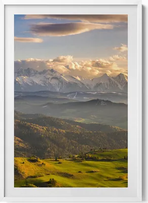 Produktbild von Pieniny-Hochgipfel– Wandbild mit Rahmen – Gerahmtes Bild  – Wanddekoration – 70x100 cm –  Weiß Rahmen