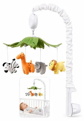 Produktbild von Baby Mobile Safari Musik 12 Lieder – Drehbar, weiß, Spieluhr | Deko & Bettspielzeug für Kinder