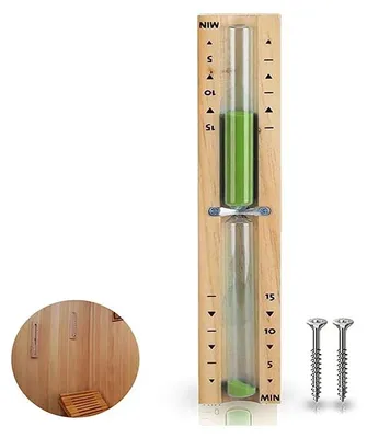 Productafbeelding van Zandloper voor sauna en keuken, 15 minuten, hittebestendig, houten klok in groen, perfect voor tijdmanagement en decoratie
