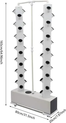 Produktbild von Vertikaler Hydroponik-Turm - Anzucht-Set - 56 Pflanzstellen - 30 L Wassertank - EU‑Stecker 3–12 V - Pumpe & Timer - 4 Rollen (2 mit Bremse) - Weiß