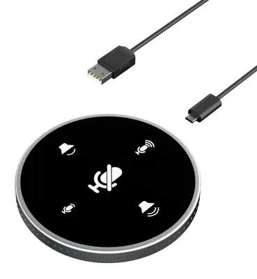 Productafbeelding van Desktop-USB-conferentiemicrofoon met handsfreefunctie, ingebouwde luidspreker, 360° omnidirectionele opname, PC-computercondensatormicrofoon met functies, volumeregeling, plug-and-play compatibel, geschikt voor Windows en Mac, ideaal voor laptops