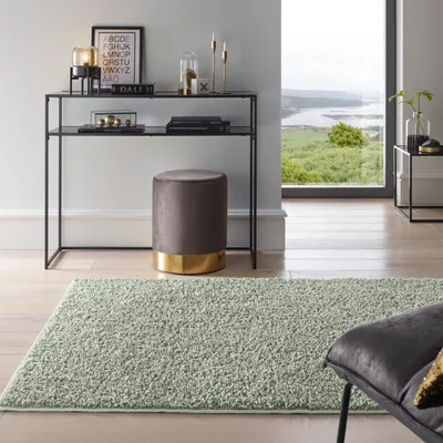 Produktbild von Waschbarer Shaggy Teppich Langflor I Ideal auch als Badematte I Wohnzimmer Badezimmer Küche Flur Läufer |  Grün