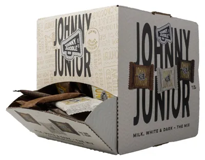 Produktbild von Johnny Doodle Mini chocolade tabletjes puur, melk en wit, 700 g mix