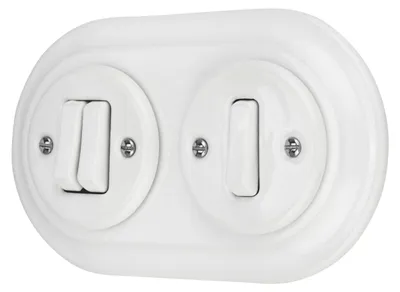Image de Interrupteur rétro en porcelaine, encastrable, double, 2 voies