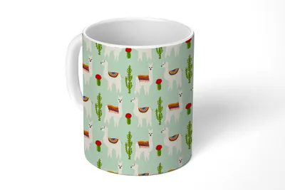 Produktbild von KitchenYeah® Tasse Kaffeetasse Kaffeebecher 350 ml Lama - Kaktus - Schablonen Teetasse - Fototasse - Becher - Keramikbecher - Teebecher - Kaffeetasse - Bürotasse