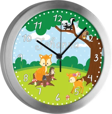 Produktbild von Kinderzimmer Funkwanduhr, Funkuhr Wanduhr Kinder, Waldtiere 25 cm
