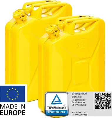 Produktbild von BW® Kraftstoffkanister Metall Benzinkanister 2x 20 Liter - Gelb RAL 1018 - UN-Zulassung - Hergestellt in Europa