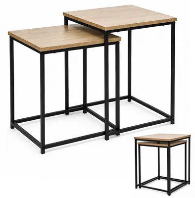 Obrázek produktu pro Rozkládací konferenční stolky čtvercové sada 2v1 světlý dub loftové ModernHome
