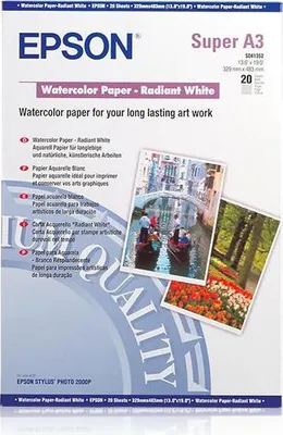 Immagine prodotto di Epson C13S041352 Epson Watercolor Paper white A 3+, 20 Blatt, 190 g   S 041352