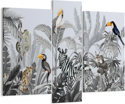 Produktbild von Bild auf Leinwand - Leinwandbild - 3 Teile - Dschungel Tiere Tukane - 95x80cm - Wand Bild - Wanddeko - Wandbilder - Leinwanddruck - Bilder - Wanddekoration - Leinwand bilder - Wandbild - CB95x80-4662