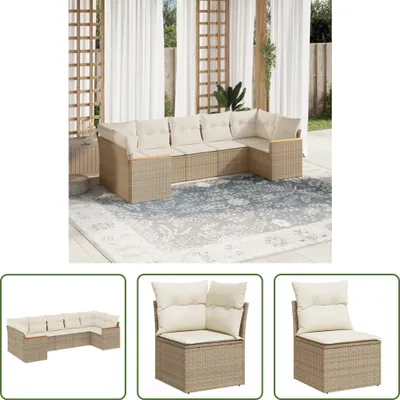 Produktbild von The Living Store 7-tlg. Garten-Sofagarnitur mit Kissen Beige Poly Rattan
