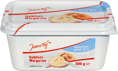 Produktbild von Jeden Tag Halbfett-Margarine (500g Schale) + usy Block