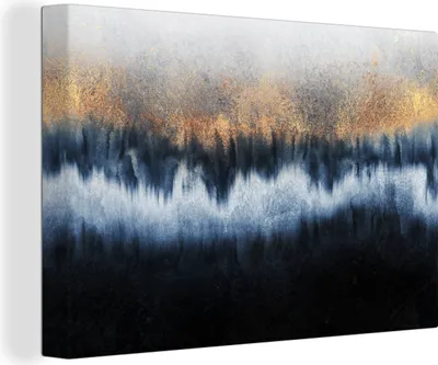 Produktbild von OneMillionCanvasses® - Leinwandbilder - 140x90 cm, Abstrakt - Gold - Luxus - Blau, Wandbilder Kunstdruck Wanddekoration - Foto auf Leinwand - Gemälde auf Holzrahmen