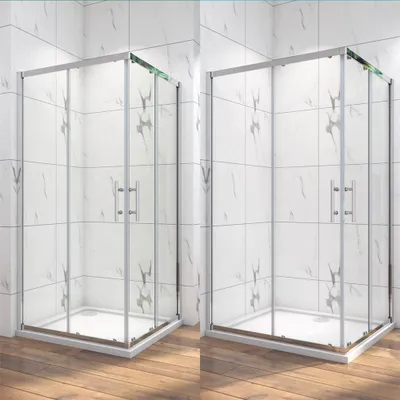 Produktbild von eckdusche B.110x76cm Schiebetür Höhe 185cm Duschkabinen Eckeinstieg 6mm ESG Sicherheitsglas Duschabtrennung Mit Duschtasse