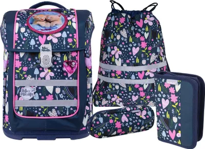 Image de McNeill sac d'école Ergo Compacto Schoolbag Set 5 pièces In The Garden bleu marine